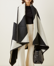 Proenza Schouler Colorblock Cashmere Blanket Cape In Off White / Black (OS)