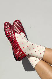 Le Bon Shoppe - Patterned Sneaker Socks | Cream/Red