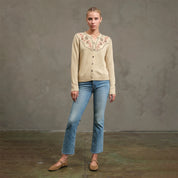 RAISONNEL - Embroidered Bead Detail Knit Cardigan | Beige