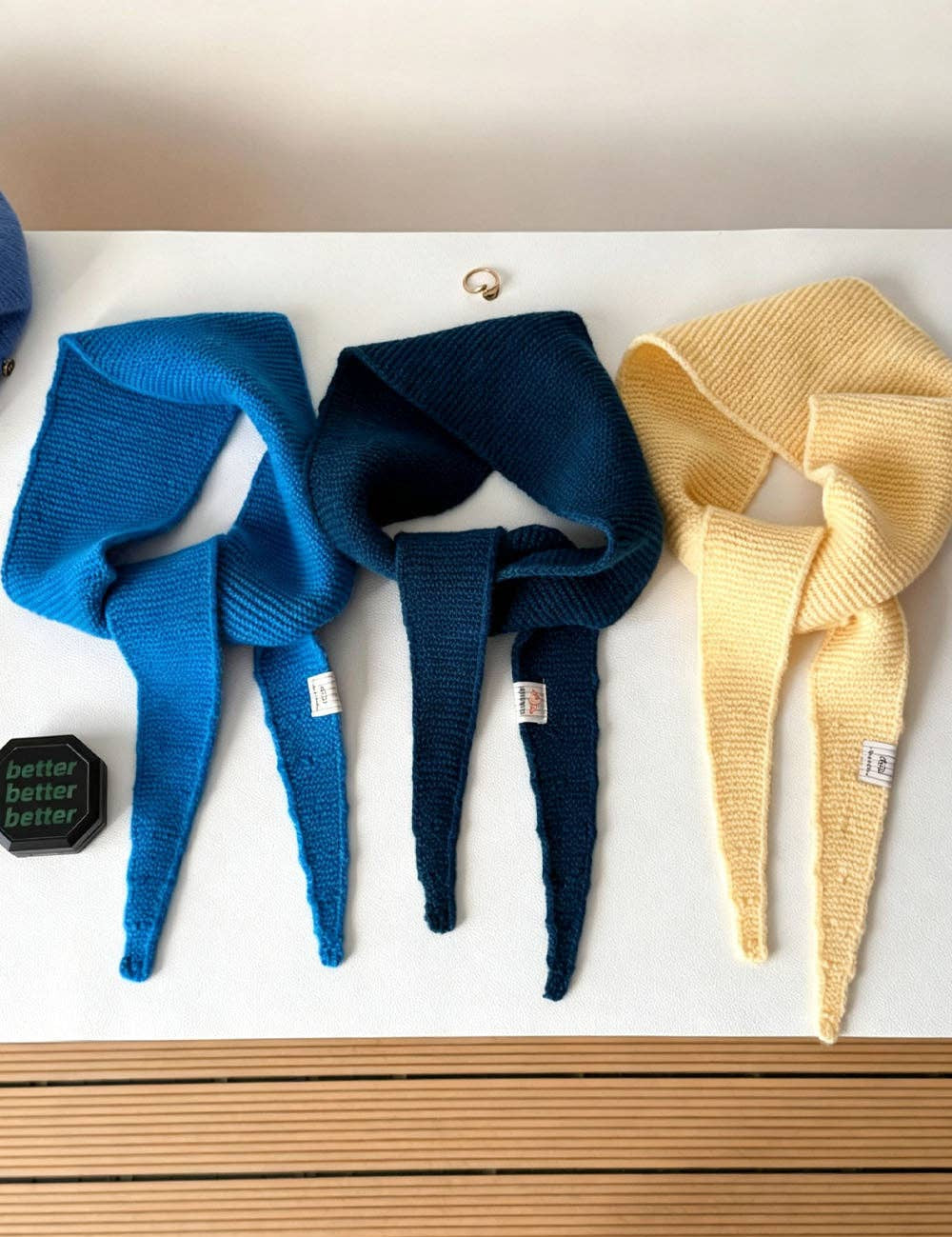 Wool Knit Triangle Skinny Scarf | Multiple Colors