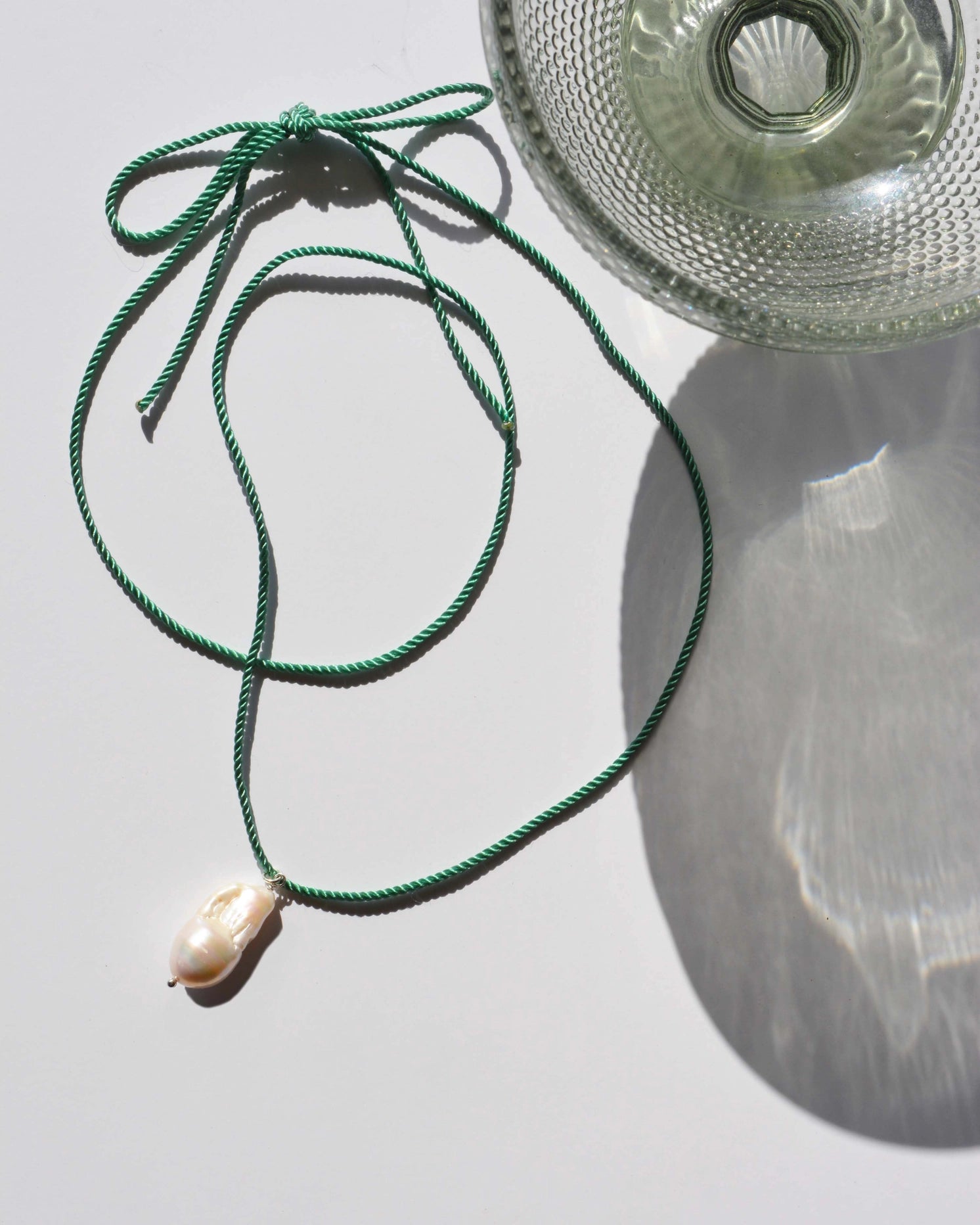 Gem & Blue -  Rope Pearl Necklace | Sage Green