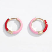 Larissa Loden - Two Tone Reversible Enamel Huggie Hoop Earrings | Red/Pink