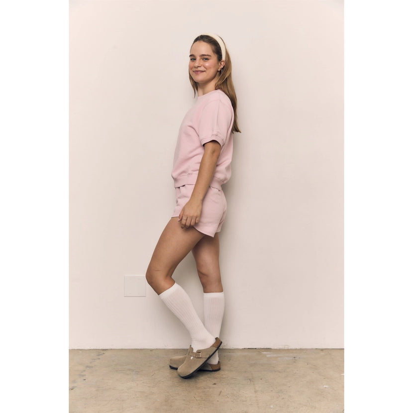 Blank Lab - Organic Cotton Terry Half Sleeve Crewneck | Pale Pink