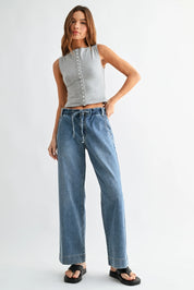 Just Black Denim - Pull On Drawstring Wide Leg | Light Denim