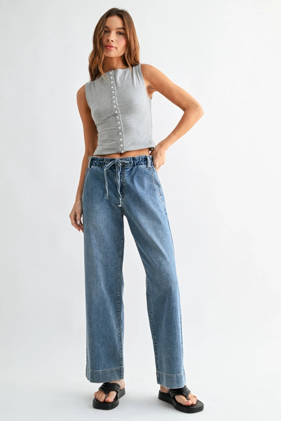 Just Black Denim - Pull On Drawstring Wide Leg | Light Denim