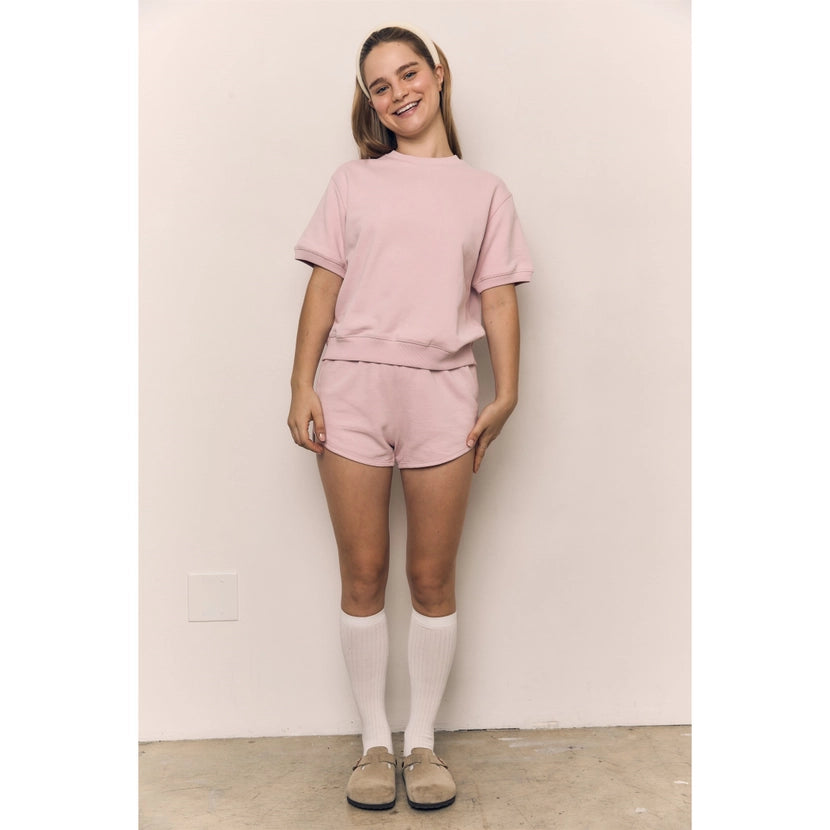 Blank Lab - Organic Cotton Terry Half Sleeve Crewneck | Pale Pink