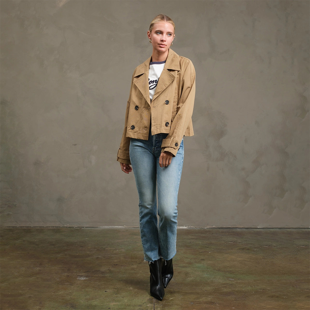 RAISONNEL - Short Double-Breasted Trench Jacket | Khaki Beige