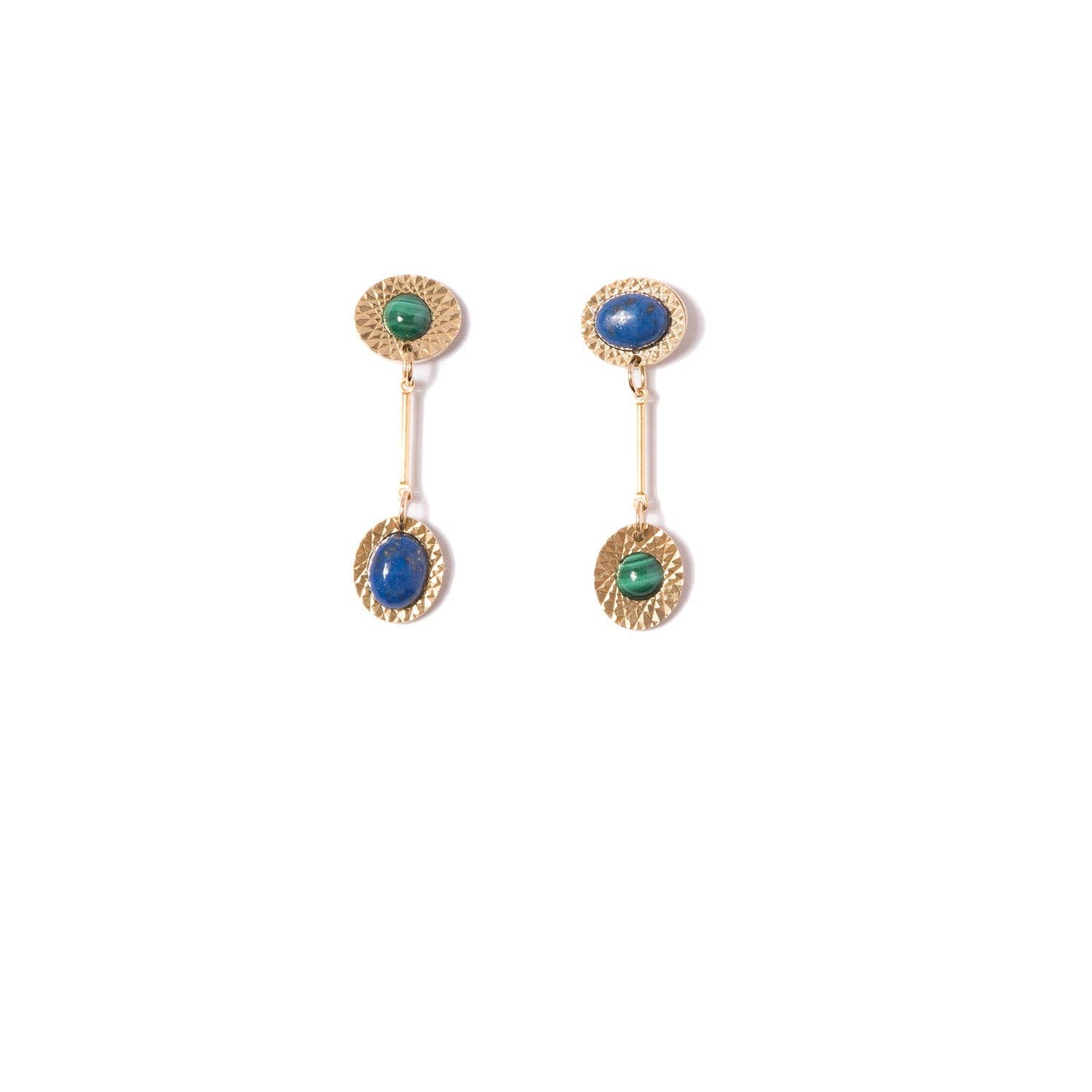 Michelle Starbuck Designs - Malachite + Lapis Vintage Starburst Drop Earrings