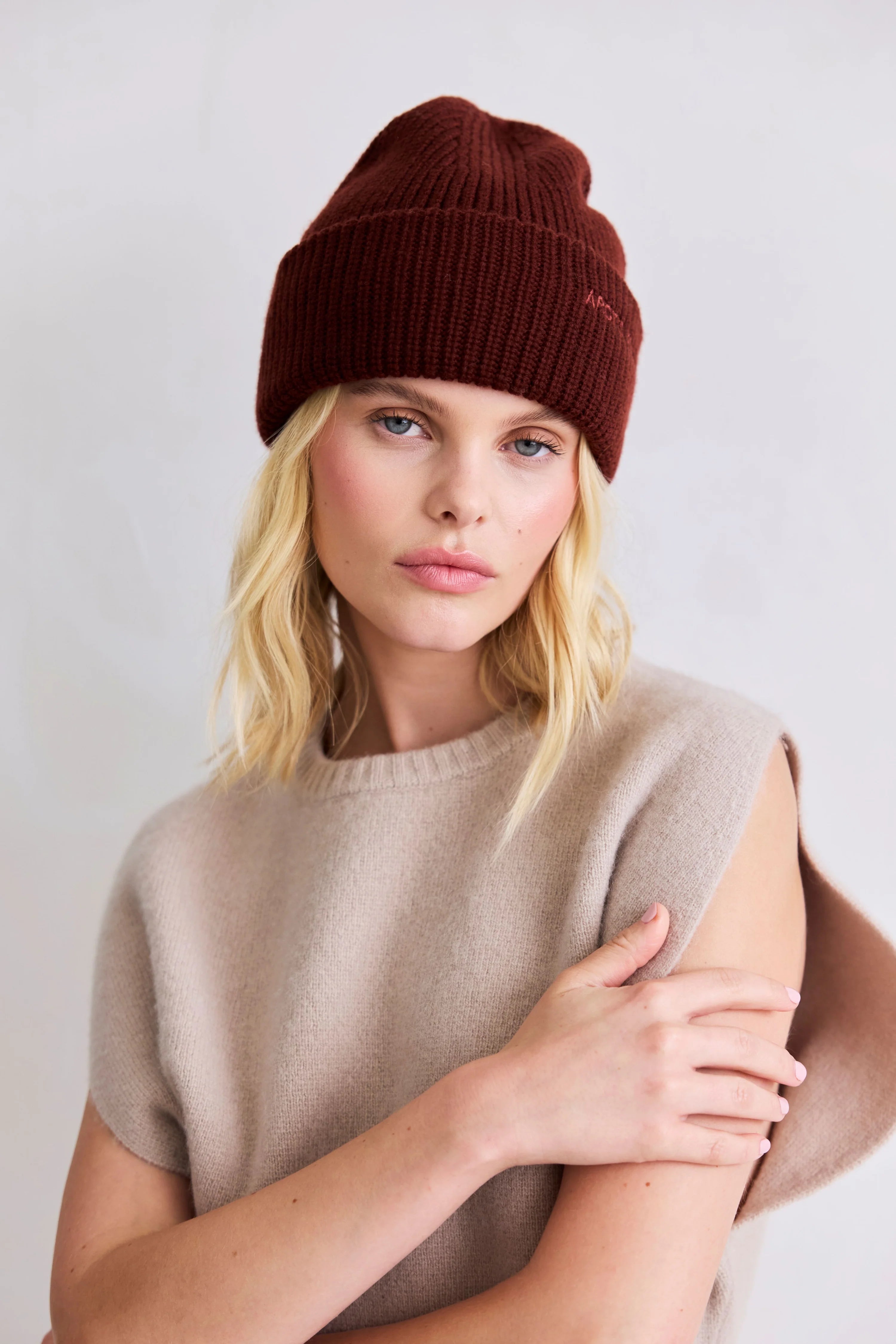 Arctic Fox & Co. - Embroidered Merino Wool Beanie | Dark Walnut Brown