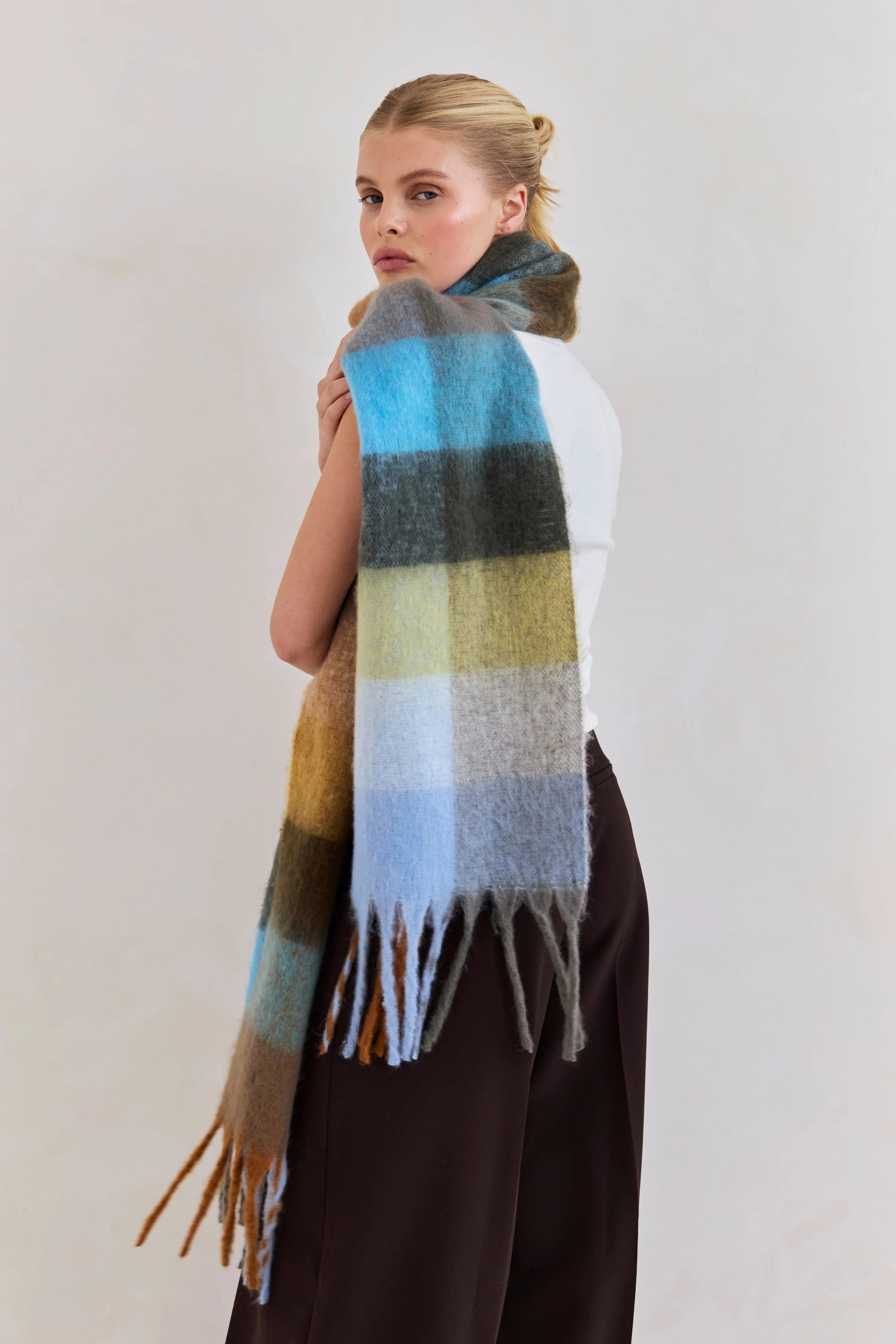 Arctic Fox & Co. - The Reykjavik Check Scarf | Wooded Lake Blue Orange Check