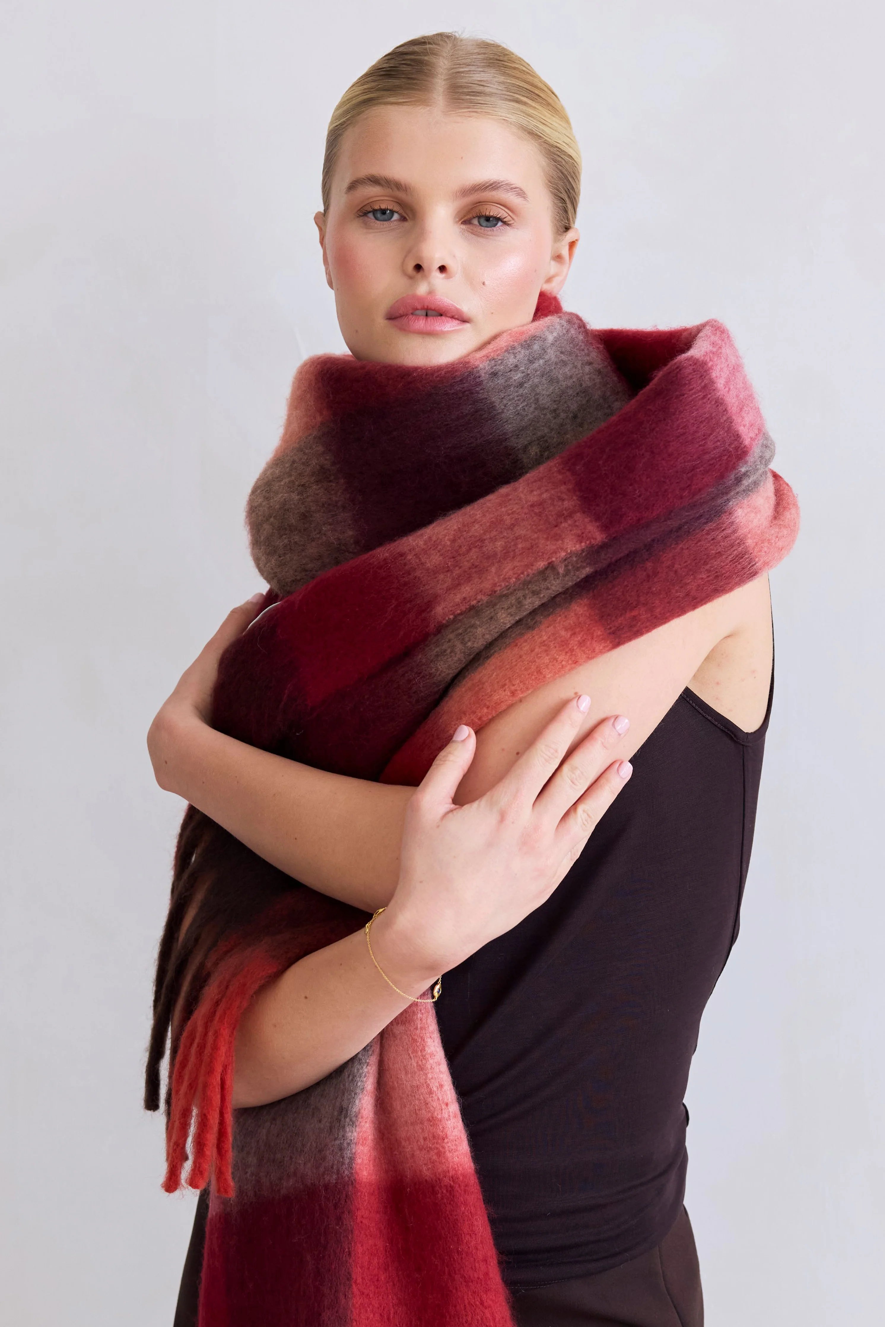 Arctic Fox & Co. - The Reykjavik Check Scarf | Winterberry Burgundy