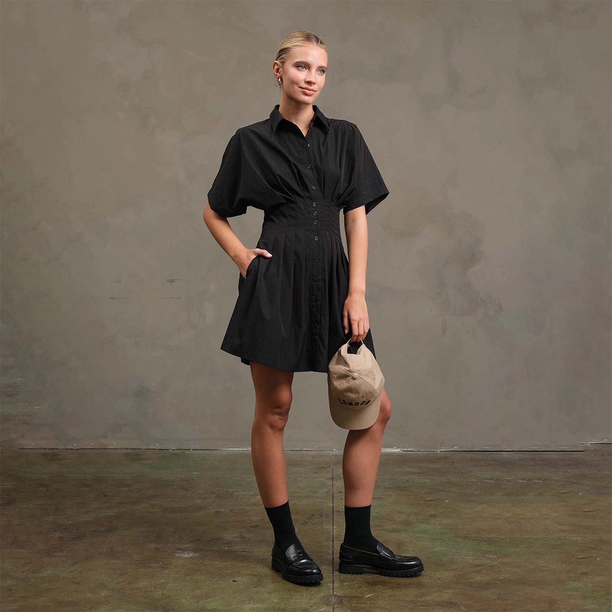 RAISONNEL - Wide Pintuck Shirt Dress | Black