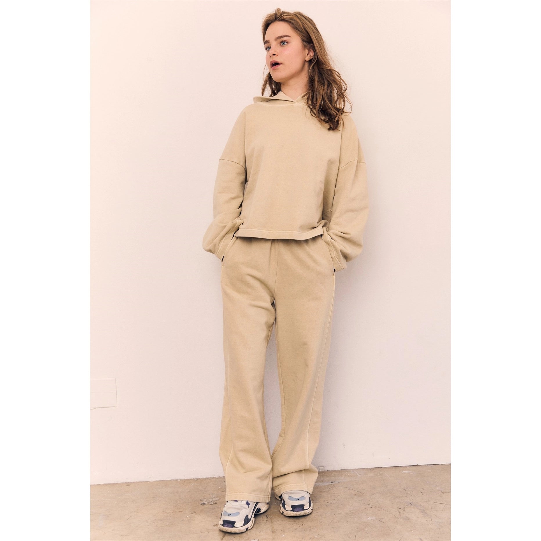 Blank Lab - Cotton Terry Wide Leg Pants | Chalk