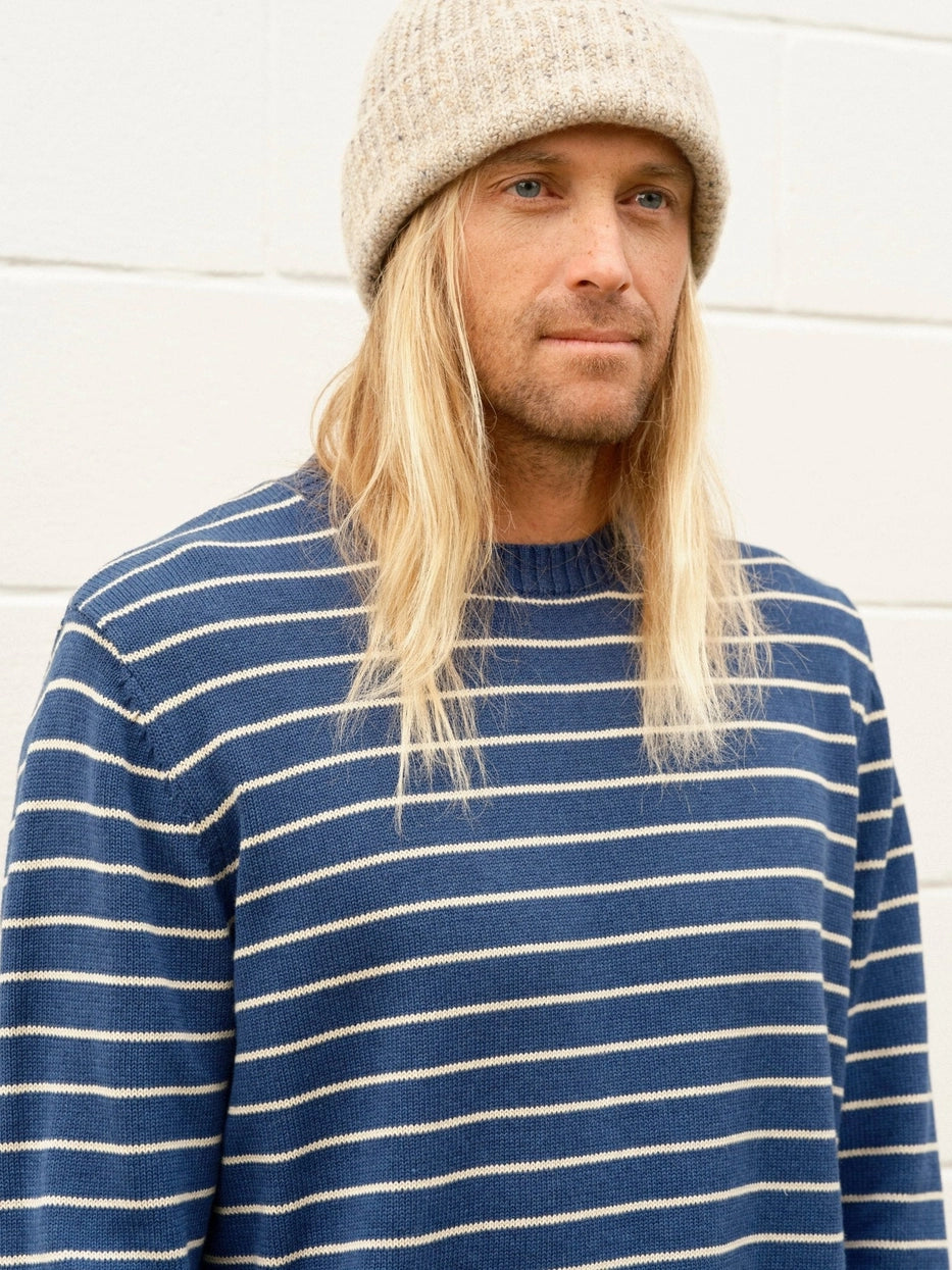 Mollusk - Striped Linen Sweater | Navy Stripe