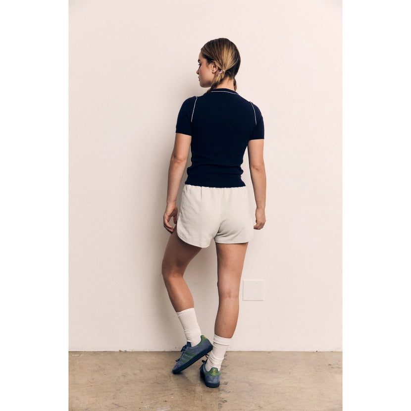 Blank Lab - Contrast Collar Short Sleeve Knit Top | Navy