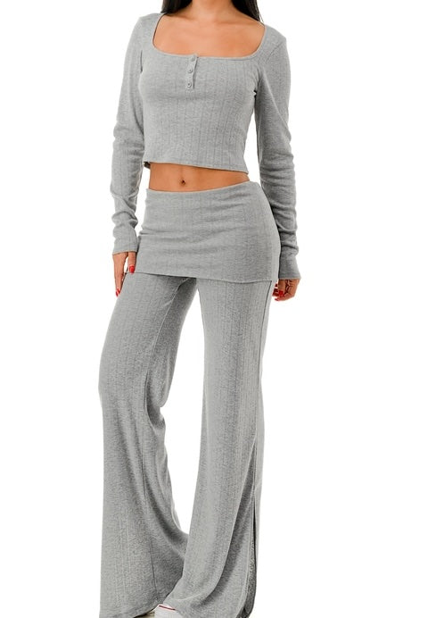 Fold Over Pointelle Set | Grey