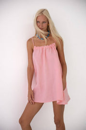 LOCOLINEN - Linen Mini Dress | Coral Pink