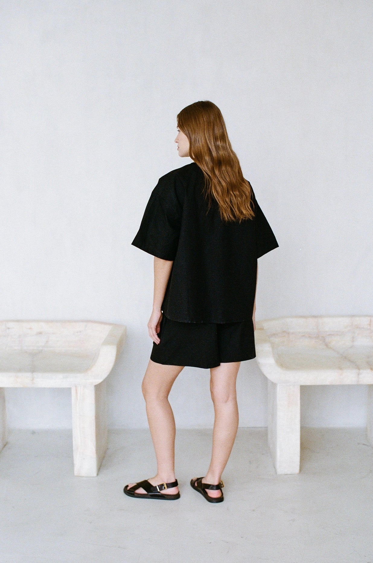 a.ren - Cotton Straight Leg Shorts | Black