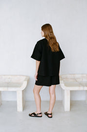 a.ren - Cotton Straight Leg Shorts | Black