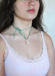 Gem & Blue -  Rope Pearl Necklace | Sage Green