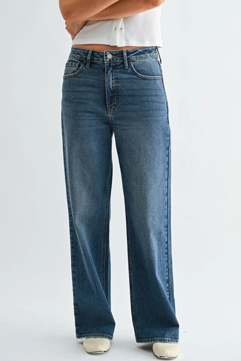 Just Black Denim - High Rise Full Length Straight Jean | Dark Denim