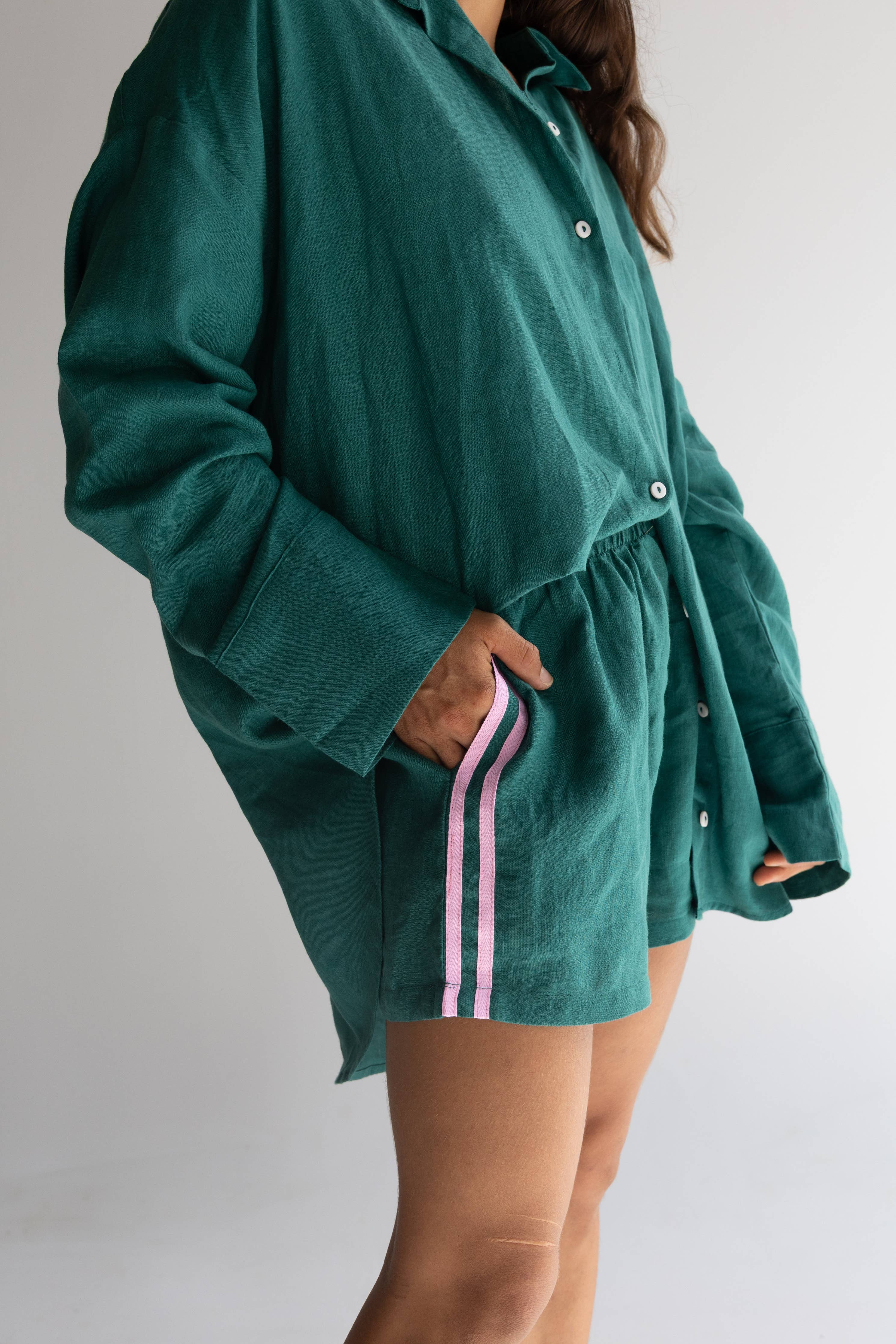 LOCOLINEN - Linen Oversized Shirt | Bottle Green