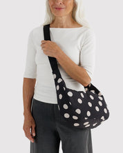 Baggu - Medium Nylon Crescent Bag | Black And Cream Polka Dot