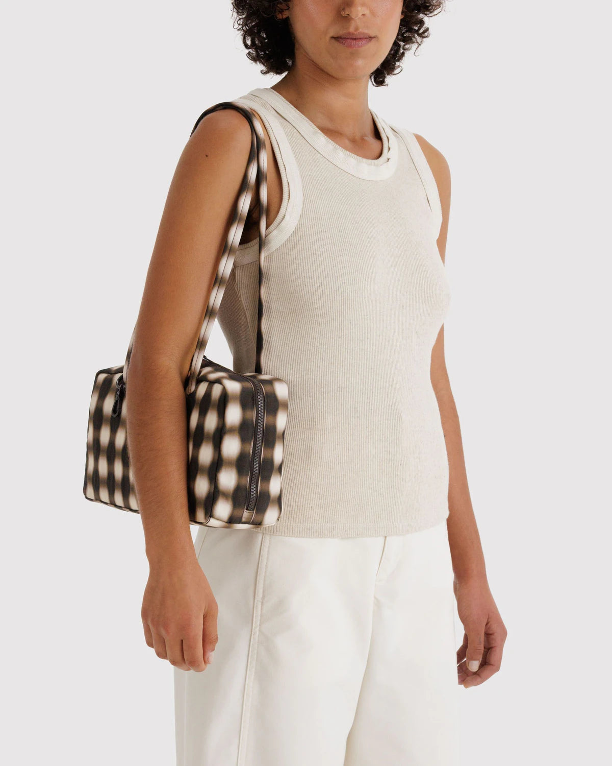 Baggu - Nylon Bowler Bag | Blurred Gingham Brown