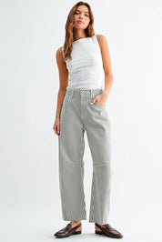 Just Black Denim - Barrel Jean with Seams | Olive Stripe