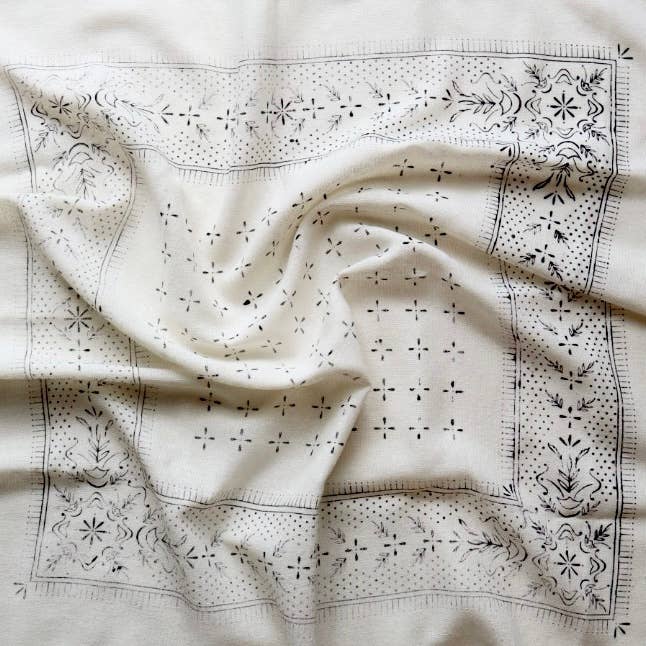 Eco Raw Studio - Classic Print Naturally Dyed Bandana | Cream with Black Ink