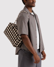 Baggu - Medium Nylon Bowler Bag | Blurred Gingham Brown