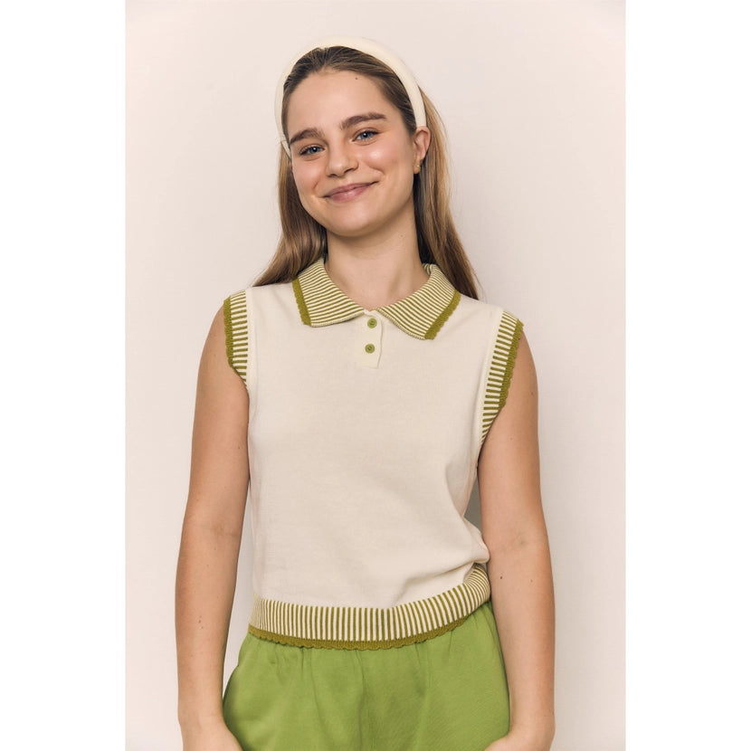 Blank Lab - Collar Contrast Vest | Ivory & Green