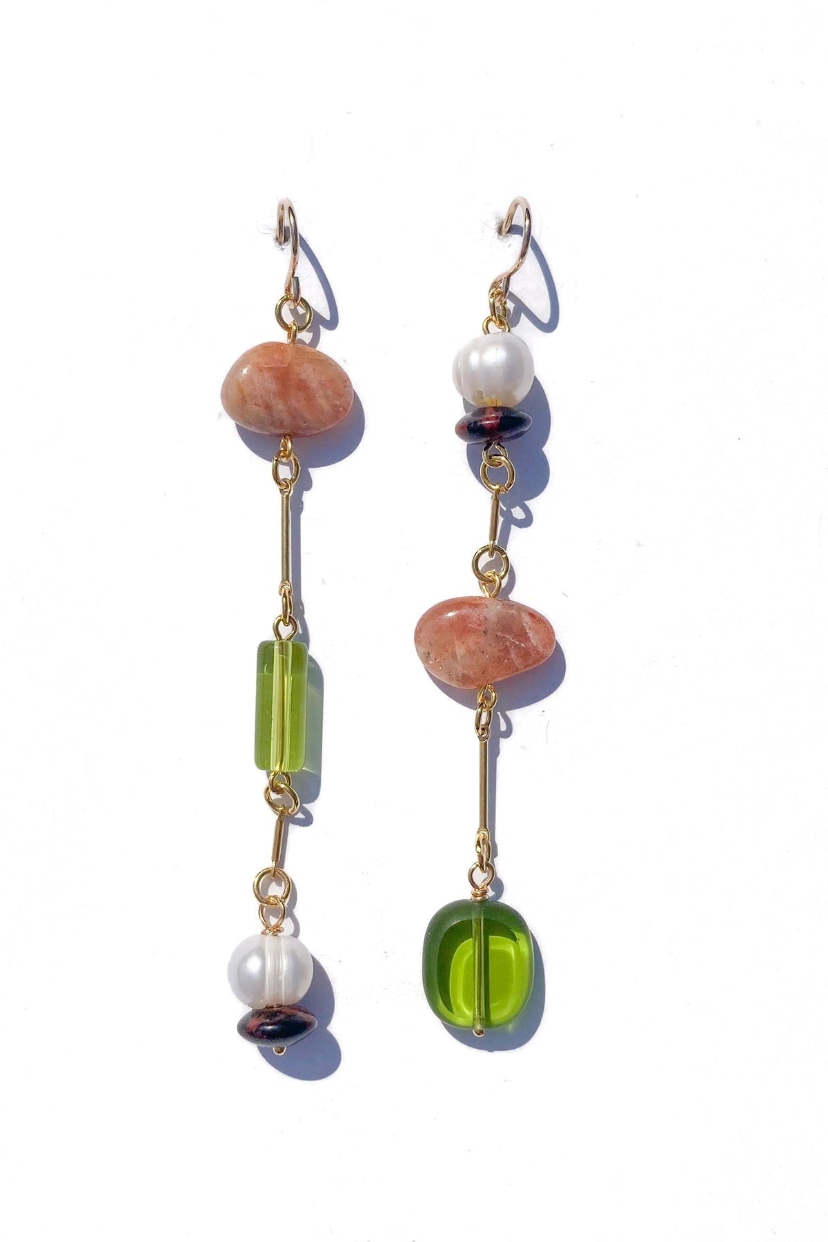 Michelle Starbuck - Composition Earrings | Sunstone, Pearl, Mahogany Obsidian, Glass