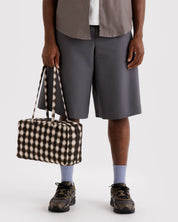 Baggu - Medium Nylon Bowler Bag | Blurred Gingham Brown
