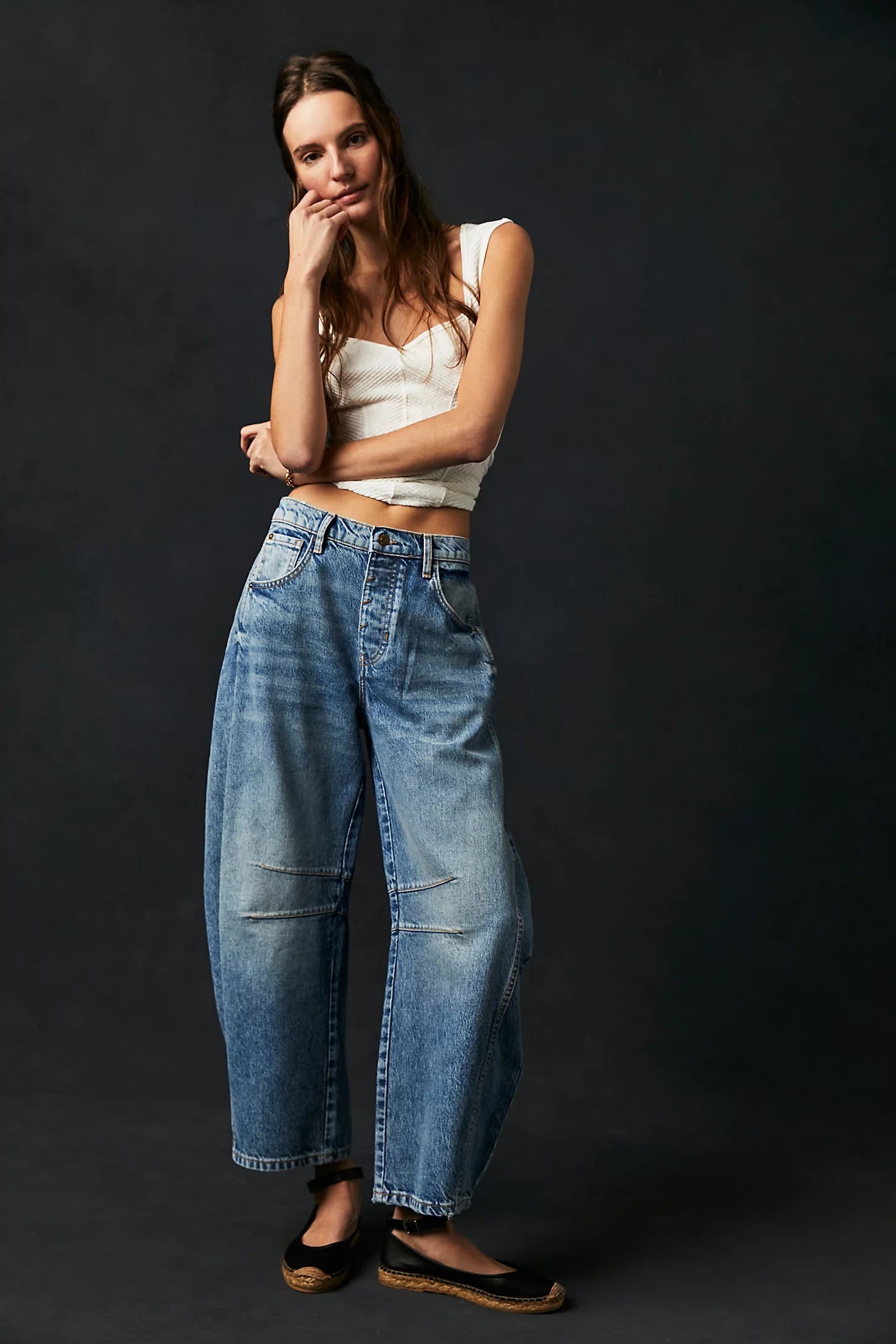 Free People - Good Luck Mid-Rise Barrel Jeans | Ultra Light Beam