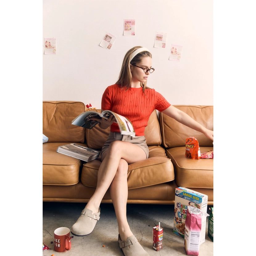 Blank Lab - Short Sleeve Cable Sweater | Red