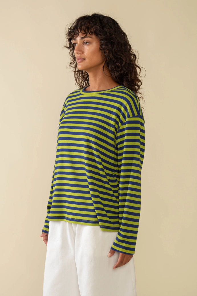 NLT - Culver Striped Rib Knit Long Sleeve Tee | Navy/Green (Extended Sizes)