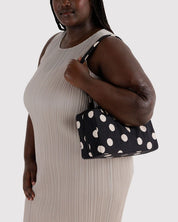 Baggu - Nylon Bowler Bag | Black And Cream Polka Dot