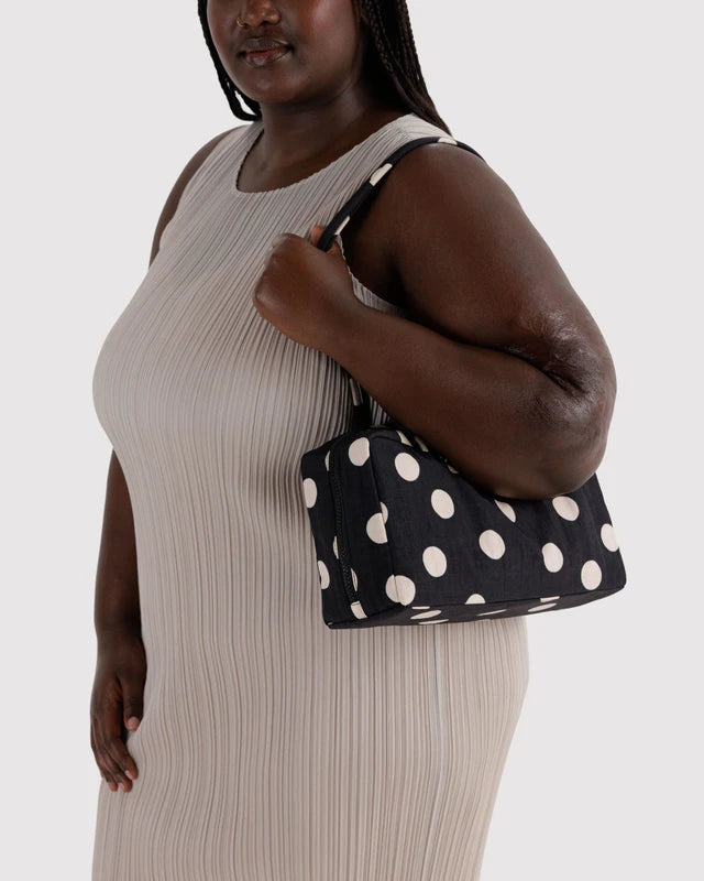 Baggu - Nylon Bowler Bag | Black And Cream Polka Dot