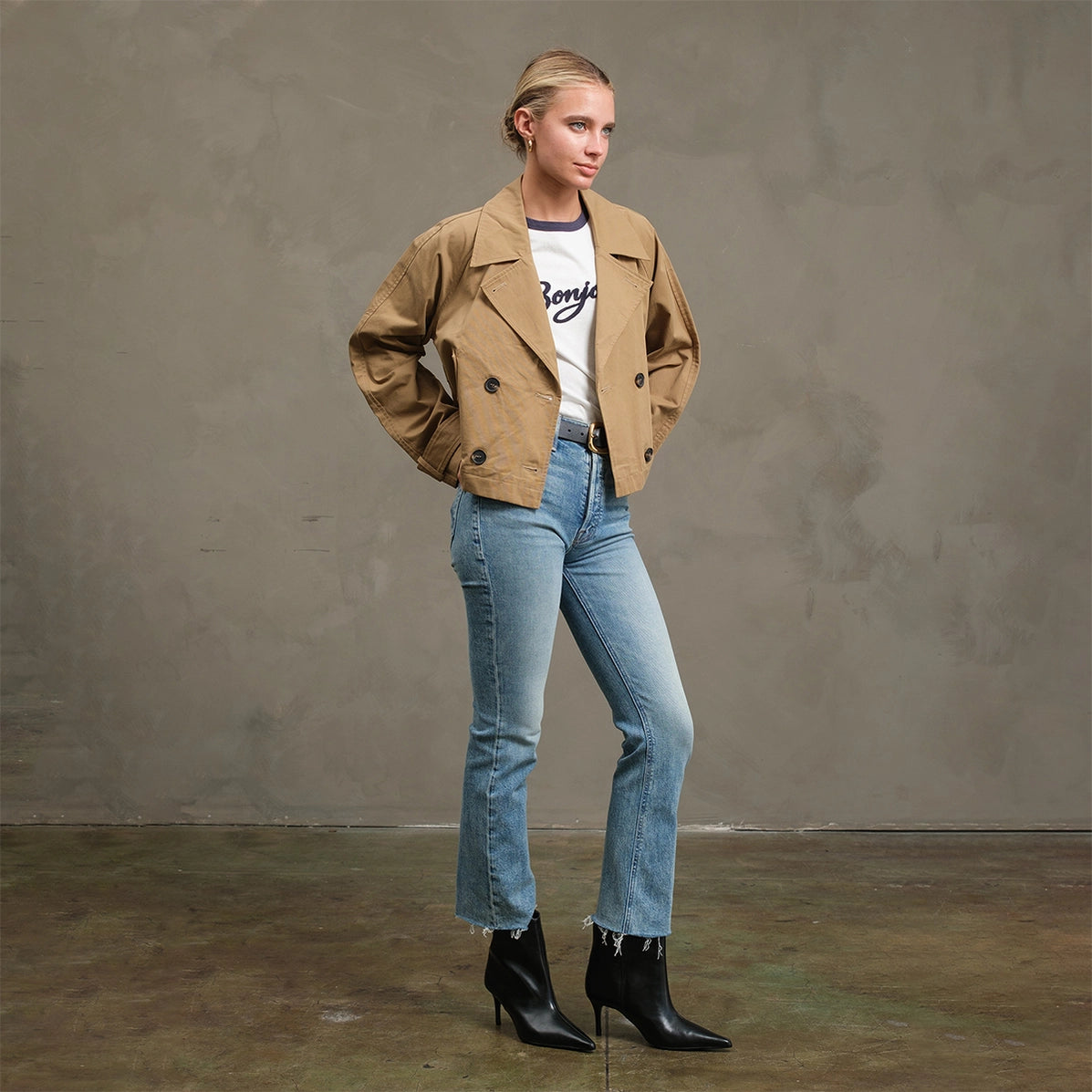 RAISONNEL - Short Double-Breasted Trench Jacket | Khaki Beige