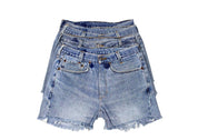 Sun's Out - Mid-Rise Upcycled Denim Straight-Cut Shorts