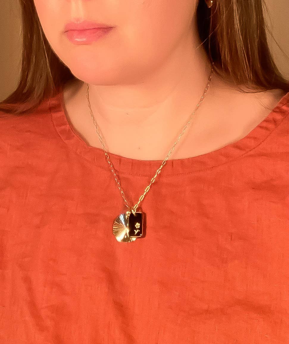 Michelle Starbuck Designs - Black Glass & Sunburst Charm Necklace: 18"