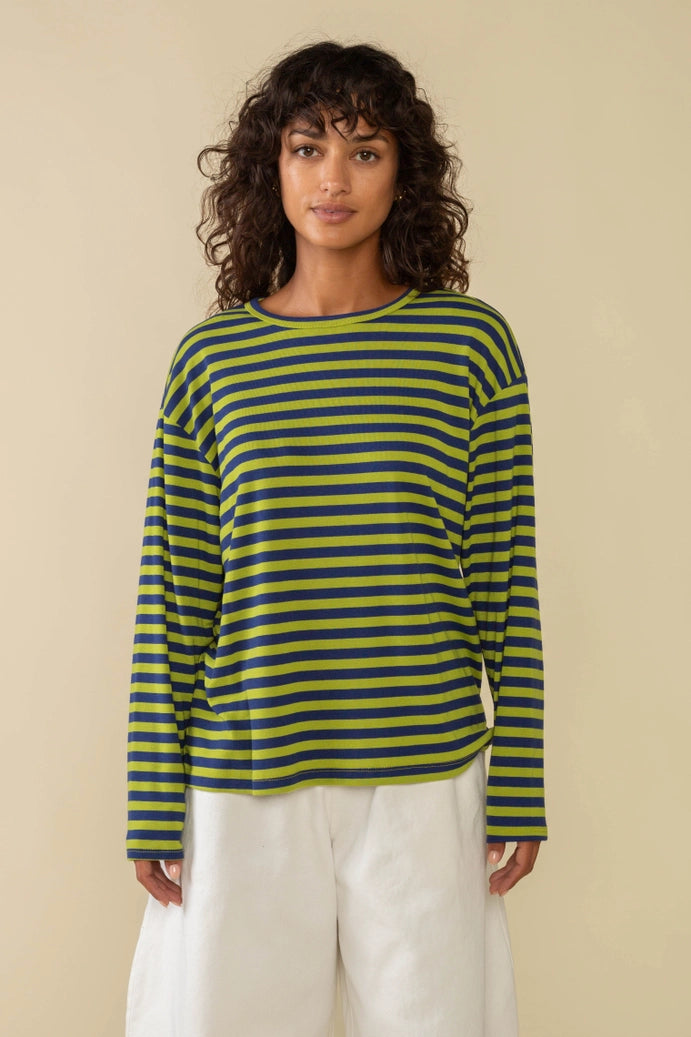 NLT - Culver Striped Rib Knit Long Sleeve Tee | Navy/Green (Extended Sizes)