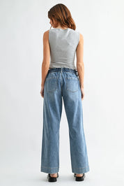 Just Black Denim - Pull On Drawstring Wide Leg | Light Denim