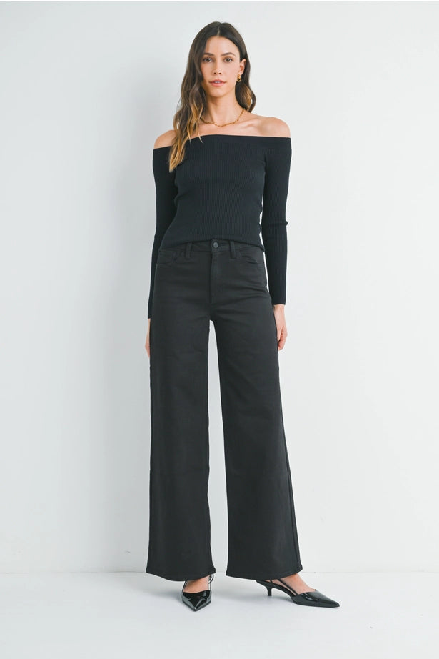 Just Black Denim - High Rise Palazzo Wide Leg | Black