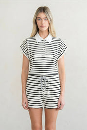 ELLE GREY - Striped Cap Sleeve Polo Shirt | Navy Stripe