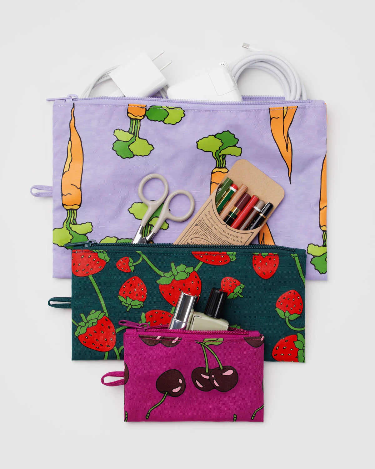 Baggu - Flat Pouch Set | Carrots & Berries
