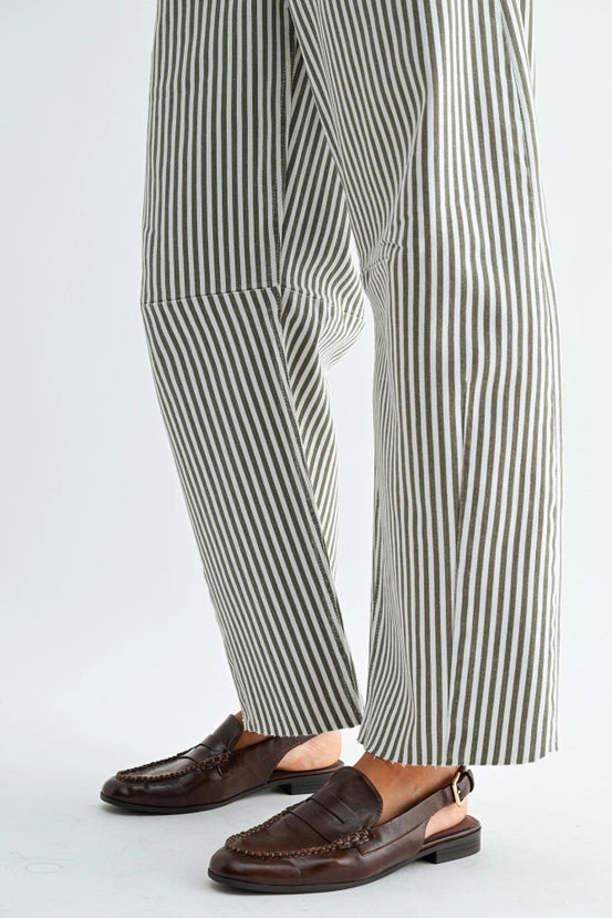 Just Black Denim - Barrel Jean with Seams | Olive Stripe