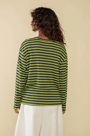 NLT - Culver Striped Rib Knit Long Sleeve Tee | Navy/Green (Extended Sizes)