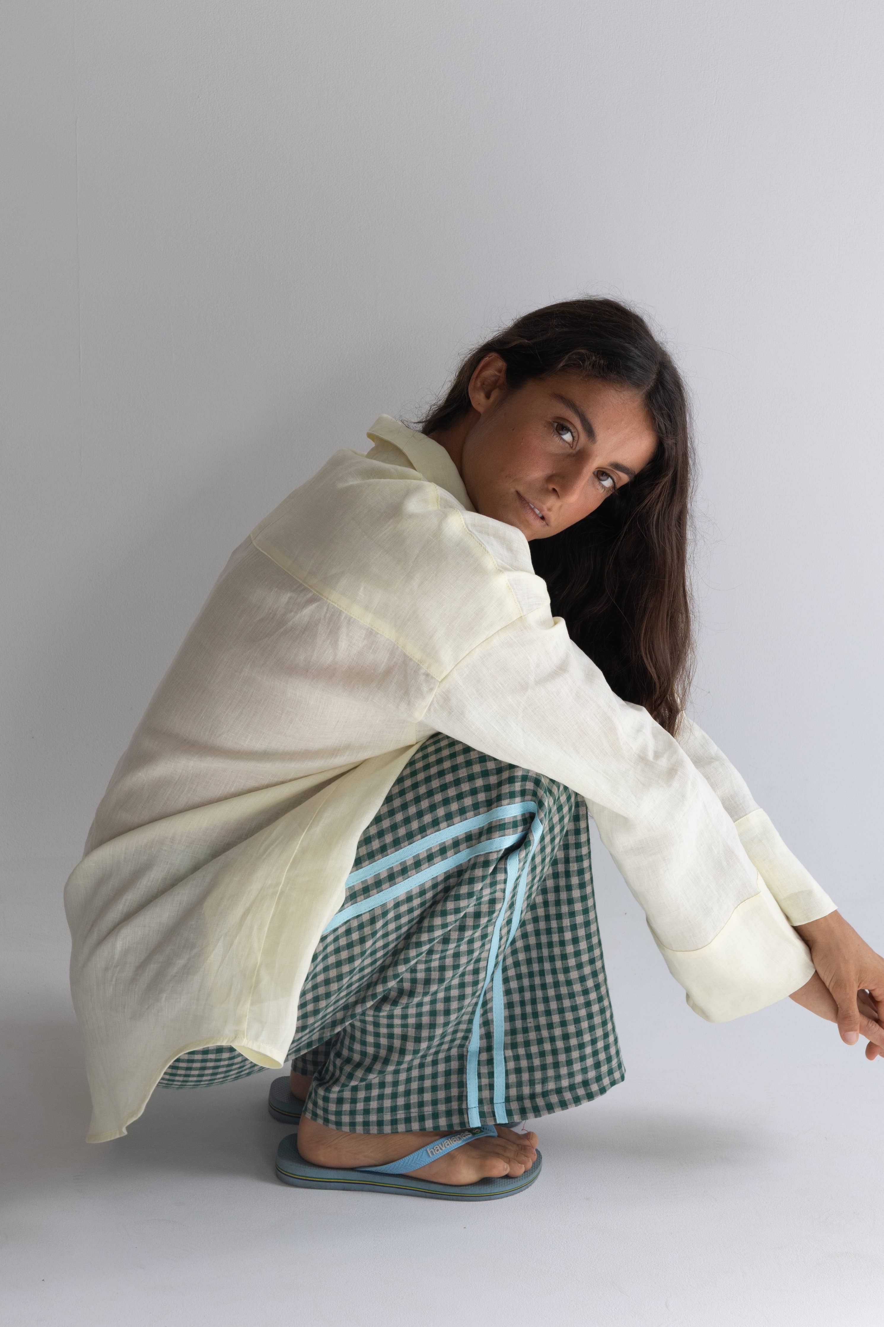 LOCOLINEN - Linen Pant | Green Check